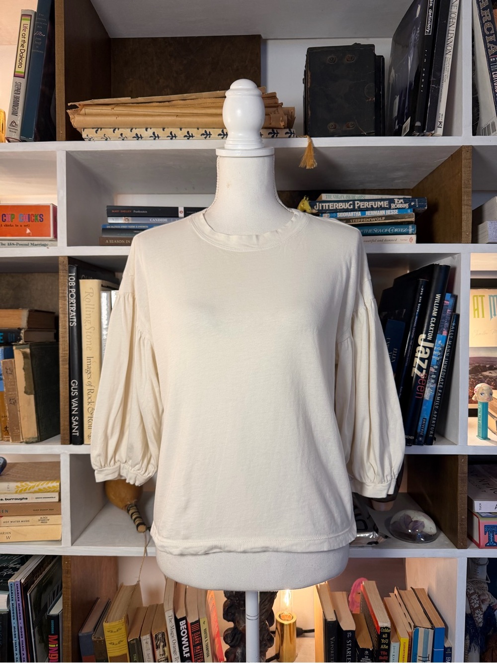 Women's Cream Balloon Sleeve Top - Soft Casual Pullover